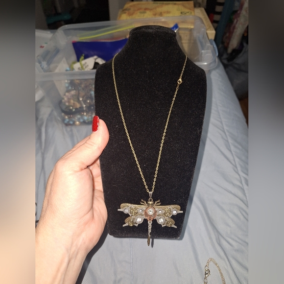 Unique Vintage Gold and Silver Dragonfly Necklace - Picture 1 of 4